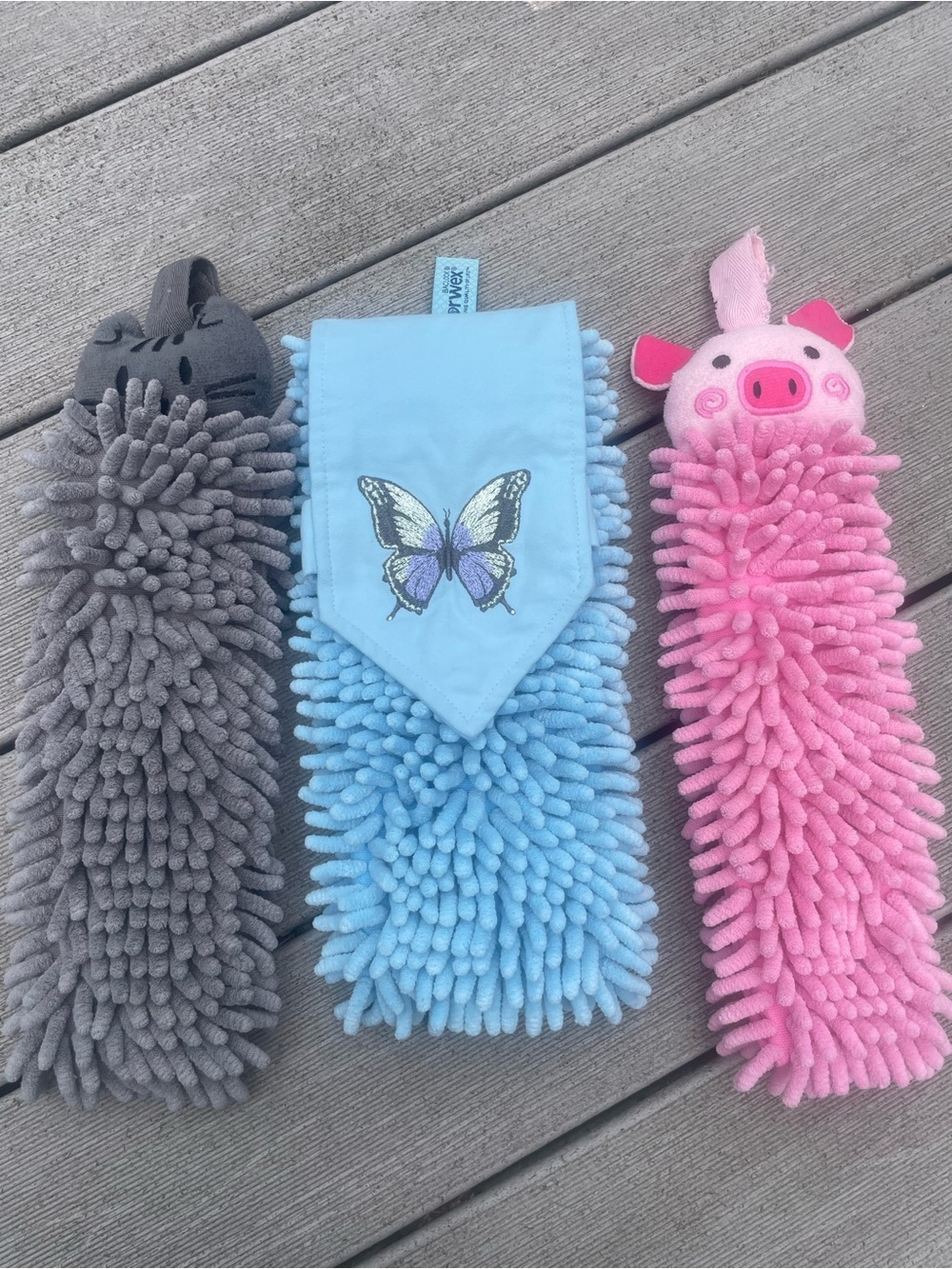 Lot NORWEX Chenille Hand Towel  Pet to Dry microfiber hanging  Pig Cat Butterfly